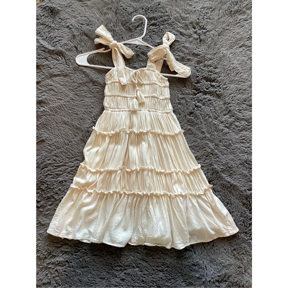 Chelsea & Violet Girls Smocked Tiered Boho Ruffle Dress White Off White SZ Small